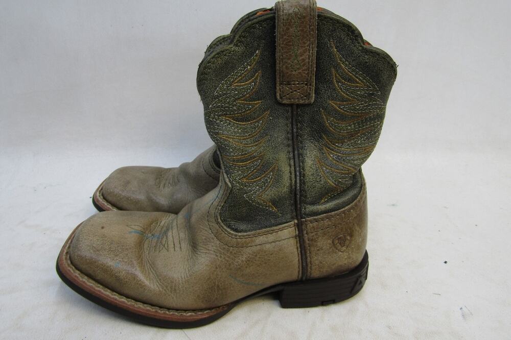 Ariat Little Kid Youth Sz 10 D Brown Leather Zip Square Toe Cowboy Western Boots